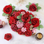 AmyHomie Red Artificial Flowers Combo Silk Mix Peony Rose Fake Flowers w/Stem for Valentine's Day DIY Wedding Bouquets Centerpieces Table Fall Decor Party Bridal Baby Shower Home Decorations
