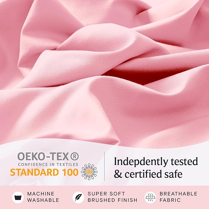 LuxClub 3 PC Sheet Set Bed Sheets Deep Pockets 16" Eco Friendly Wrinkle Free Cooling Machine Washable Hotel Bedding Silky Soft - Baby Pink Twin
