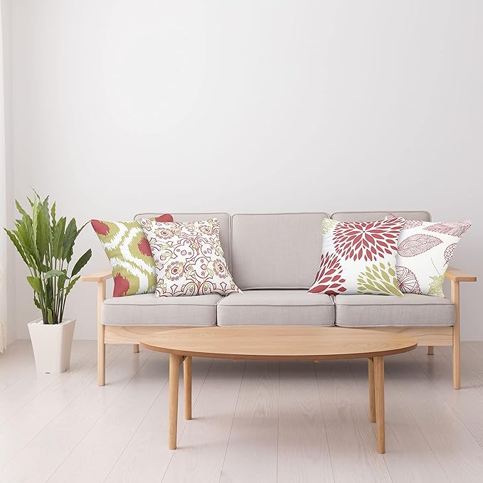 Ambesonne Vintage Throw Pillow Cushion Case Pack of 4, Bohemian Ornamental Leaves Dahlia Pattern Geometric Art Curlicue Motif, Modern Accent Double-Sided Digital Printing, 20", Dark Pink and Khaki