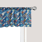 Ambesonne Spaceship Window Valance, Hand-Drawn Cartoon Spaceships Planets and Stars Outer Space Exploration Theme, Curtain Valance for Kitchen Bedroom Decor with Rod Pocket, 54" X 18", Violet Blue