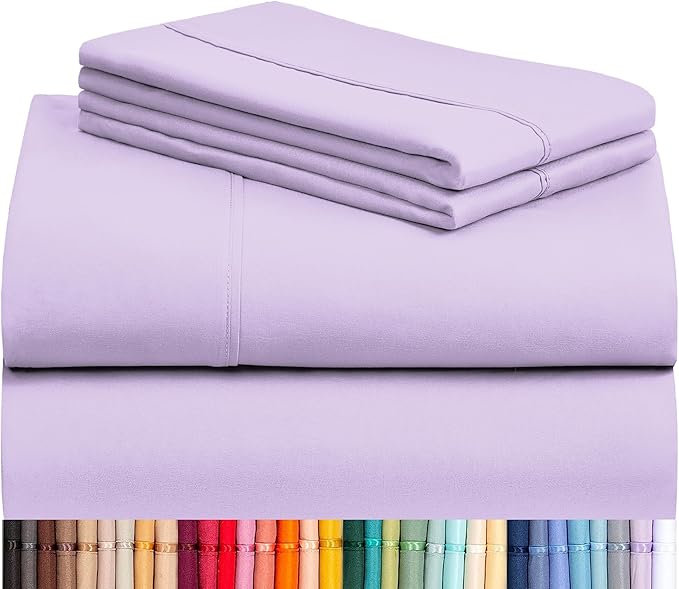 LuxClub Twin XL Sheets - Soft Twin Bed Sheets for-Boys-and-Girls-3 PC Deep Pockets Wrinkle Free-Kids-Fitted Sheets Machine Washable Hotel Bedding Silky Soft - Lavender Twin XL