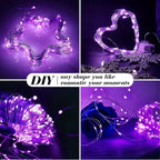 ZGWJ 100 Pack Fairy Lights Battery Operated, 7ft 20 Mini LED Fairy String Lights Silver Wire 3 Modes for DIY, Parties, Wedding, Bedroom, Halloween Christmas Decoration Purple