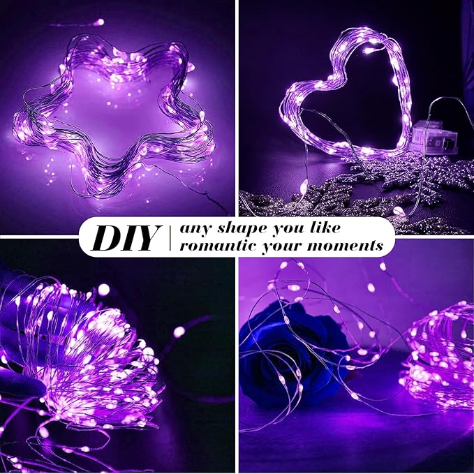 ZGWJ 8 Pack Fairy Lights Battery Operated, 7ft 20 Mini LED Fairy String Lights Silver Wire 3 Modes for DIY, Parties, Wedding, Bedroom, Halloween Christmas Decoration Purple