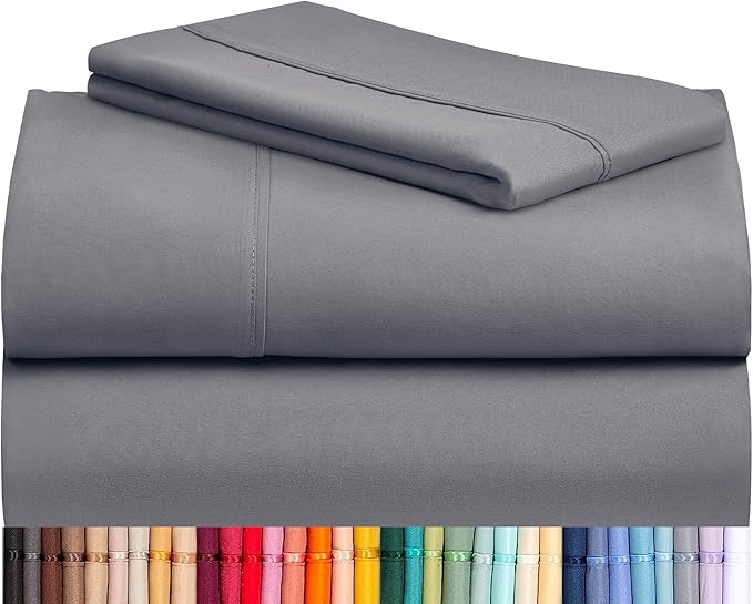 LuxClub Twin XL Sheets - Soft Kids Twin Bed Sheets for Boys and Girls, 3 PC Deep Pockets Wrinkle Free Kids Fitted Sheets Machine Washable Hotel Bedding Silky Soft- Light Grey Twin XL