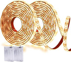 Battery Operated Led Strip Lights - Warm White 3000K, Waterproof, Self-Adhesive, Flexible, Cuttable - 13.2FT for TV, Mirror, Kitchen, Cupboard, Bedroom Decor