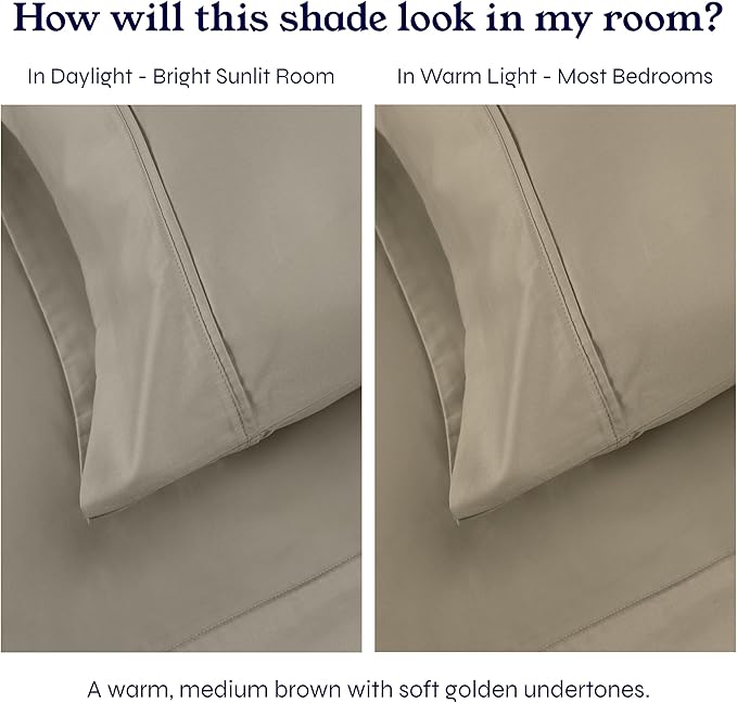 California Design Den California King Sheet Sets - Soft 400 Thread Count Sateen, 100% Cotton Sheets with Deep Pockets, Breathable, Cooling and Durable Bedding Set - Taupe