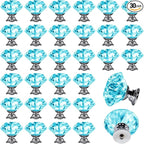 DEELF 30 Packs Kitchen Cabinet Knobs, 30 mm Crystal Cabinet Knobs, Diamond Dresser Handle Drawer Pulls, Dresser Knobs for Cabinets and Drawers, Light Blue