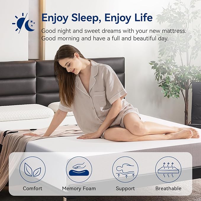 Amazon Basics Memory Foam Mattress, Medium Firm, 10 Inch, King, White/Grey