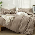 MooMee Bedding Duvet Cover Set 100% Washed Cotton Linen Like Textured Breathable Durable Soft Comfy (Solid Mocha Brown, Super King 108"x98")
