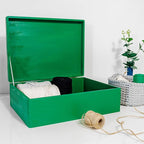 XL Green Wooden Box Storage with Hinged Lid | 15.8 x 11.8 x 5.5 inches (+-0.5) | Gift Box for Tool Dog Shoes Clothes Kitchen Storage Document | Wood Keepsake Chest