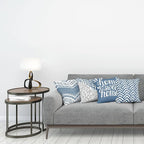 Ambesonne Geometric Throw Pillow Cushion Case Pack of 4, Home Phrase Minimal Zigzag Squama Dahlia Flower Petals Chevron Tribal, Modern Accent Double-Sided Digital Printing, 20", Slate Blue and White