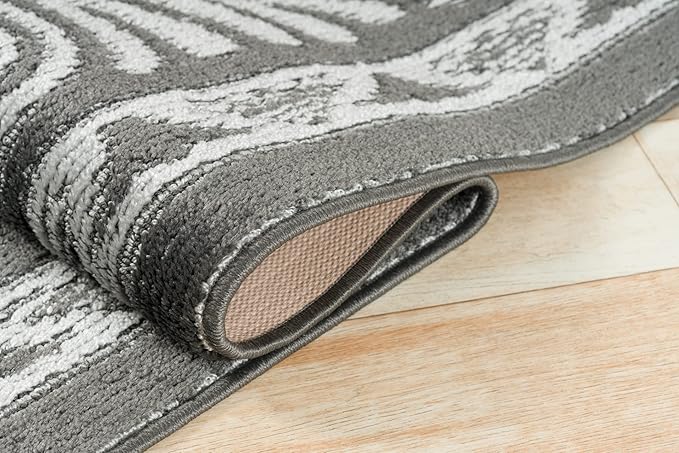 Custom Length Cut to Size Tribal Ethnic Southwestern Inspired Hallway Runner Rug, Non Slip Rubber Backed, 31 inch Wide X Customized Length, Mayan Grey, 31 inch X 21 feet