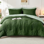 HYMOKEGE Dark Green/Sage Green Full Size Comforter Sets Seersucker 7 Pieces, All Season Luxury Bed in a Bag for Bedroom, Bedding Set with Comforter, Sheets, Pillowcases & Shams