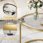 aboxoo Nesting Coffee Table Set of 2, Small Round Glass Nesting Tables for Living Room Bedroom, Accent Tea Table with Gold Metal Frame Modern Industrial Simple