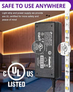 HitLights Warm White LED Strip Lights Kit 3000K, 16.4ft Dimmable Tape Light with Controller, 12V Power Supply, 600 LEDs/Reel, 300LM/Feet, Flexible Rope Lights for Bedroom, Under Cabinet, UL-Listed
