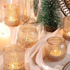 40 Pcs Assorted Gold Votive Candle Holders Bulk- Gold Candle Holders Bulk for Thanksgiving Christmas Table Decorations, Glass Tealight Candle Holder for Fall Wedding Table Centerpieces