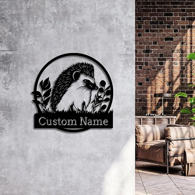 Custom Hedgehog Metal Sign, Personalized Hedgehog Metal Wall Art,Hedgehog Lovers Gift Metal Kid Room Decor,Personalized Hedgehog Lover Name Sign,Kid Nursery Decoration (Style D)
