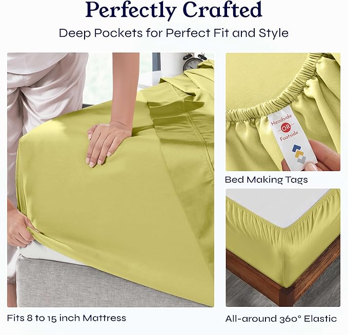California Design Den Twin Sheets Set Cotton - Soft 400 Thread Count Sateen, Natural 100% Cotton Sheets with Deep Pockets, Cooling and Durable Bedding Set - Celery Green
