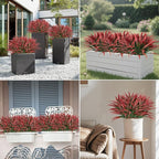 Ouddy Decor 20 Pcs Fake Outdoor Plants Artificial Grass Greenery Stems Faux Plastic Plants UV Resistant for Fall Indoor Outside Garden Hanging Planter Pathway Porch Patio Window Box Home Decor, Red