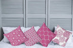 Ambesonne Vintage Throw Pillow Cushion Case Pack of 4, Monochrome Design Grid Trellis Quatrefoil Mesh and Dahlia Flowers Modern Print, Modern Accent Double-Sided Digital Printing, 18", Pink and White