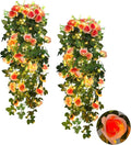 RECUTMS 2pcs Artificial Hanging Plants 32 in Fake Plant Ivy Vine Outdoor UV Resistant Plastic (Champagne)