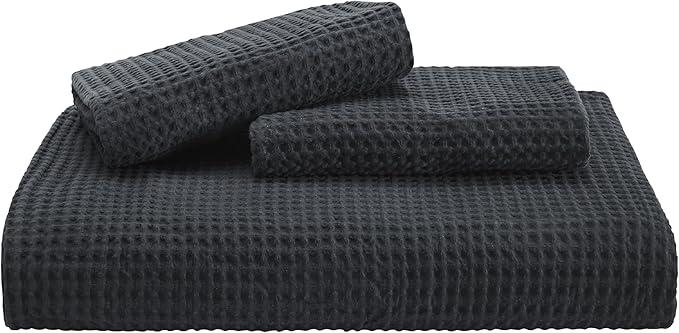 Bedsure Cotton Duvet Cover King - 100% Cotton Waffle Weave Charcoal Duvet Cover King Size, GentleSoft™ and Breathable Bedding Set for All Season, 3 Pieces, 104"x90"