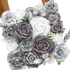 Alecono Artificial Flowers, Silver Silk Fake Flowers for DIY Wedding Cake, Grey Faux Flowers for Table Centerpieces Baby Shower Birthday Party Home Decorations