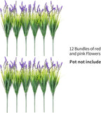 Artificial Faux Plants Flowers for Outdoor Decorations, Fake Monkey Grass for Outside Porch Patio, No Fade Realistic Greenery Plant, UV Resistant Artificial Shrubs for Courtyard Window Garden