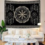 OSUNBD Nordic Vikings Tapestry 40x30 Inch - Soft Flannel Wall Hanging with Vegvsir, Celtic Runes, Scandinavian Mythology Art for Bedroom, Living Room Decor