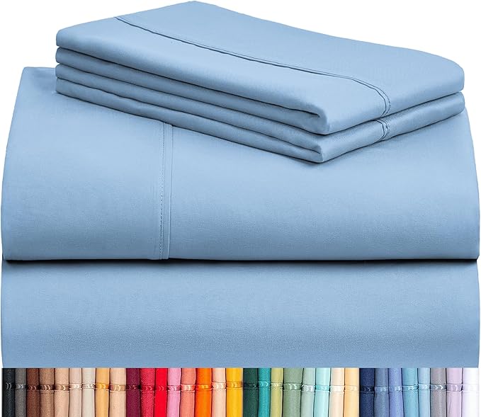 LuxClub 4 PC Full Sheet Set, Breathable Luxury Bed Sheets, Deep Pockets Wrinkle Free Cooling Bed Sheets Machine Washable Hotel Bedding Silky Soft - Sky Full