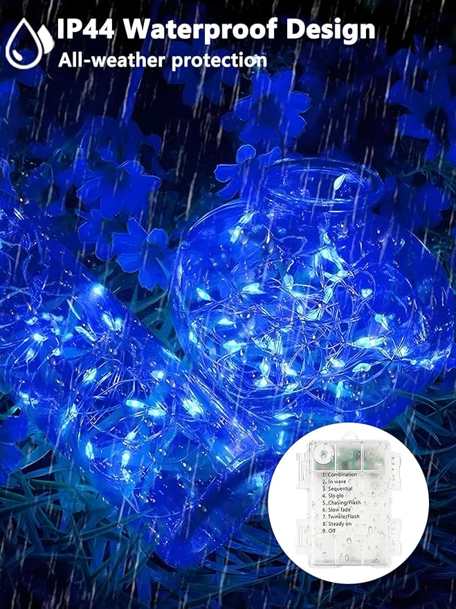 4 Pack 100 LED Fairy Lights Battery Operated with Remote, 33FT Waterproof Twinkle Lights with Timer & 8 Modes, Fairy String Lights Outdoor Indoor for Bedroom Classroom DIY Christmas Decor (Blue)