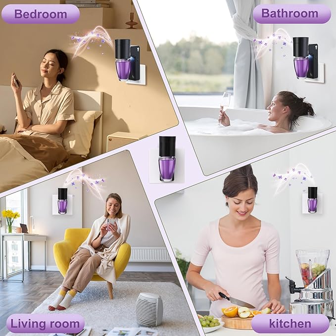 6 PCS Wall Fragrance Plug in with Night Light and Oil Diffuser Plug with Upgraded Fragrance Concentration Control, Compatible with Bath and Body Works WallFower for Home, Black