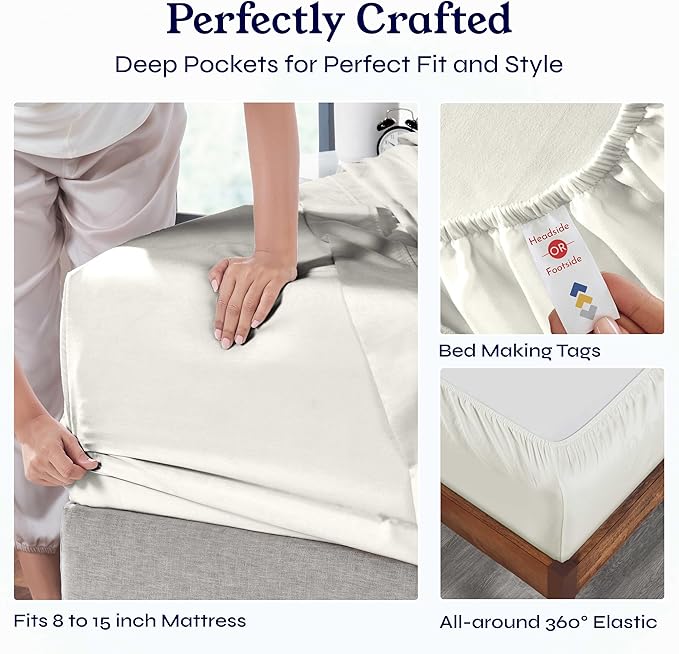 California Design Den Split King Sheets Sets for Adjustable Bed - Soft 400 Thread Count Sateen, Natural 100% Cotton Sheets, Deep Pockets, Breathable, Cooling & Durable Bedding Set - Ivory (Pale Tone)