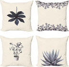 Ambesonne Botanical Throw Pillow Cushion Case Pack of 4, Minimalist Watercolor Painting Leaves Agave Branches Plant in a Pot, Modern Accent Double-Sided Digital Printing, 24", Purpleblue and Dimgray