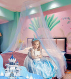 Eimilaly Two-Tone Bed Canopy Mosquito Net White Blue with 250pcs Warm White Lights, Bed Canopy for Girls Room Decor, Single Door