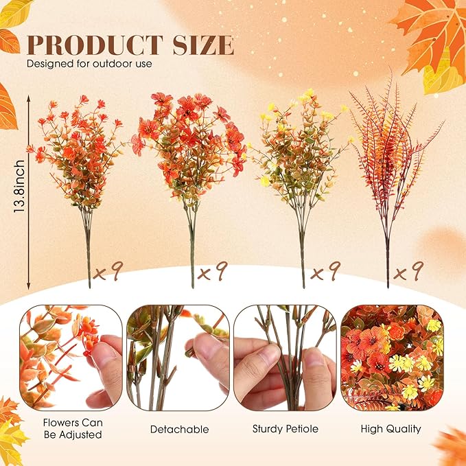 3 Set Artificial Fake Fall Hanging Flowers Plants Basket Outdoors Faux Hanging Baskets with Fall Flowers UV Resistant for Outside Yard Patio Garden Balcony Patio Porch Autumn Decor
