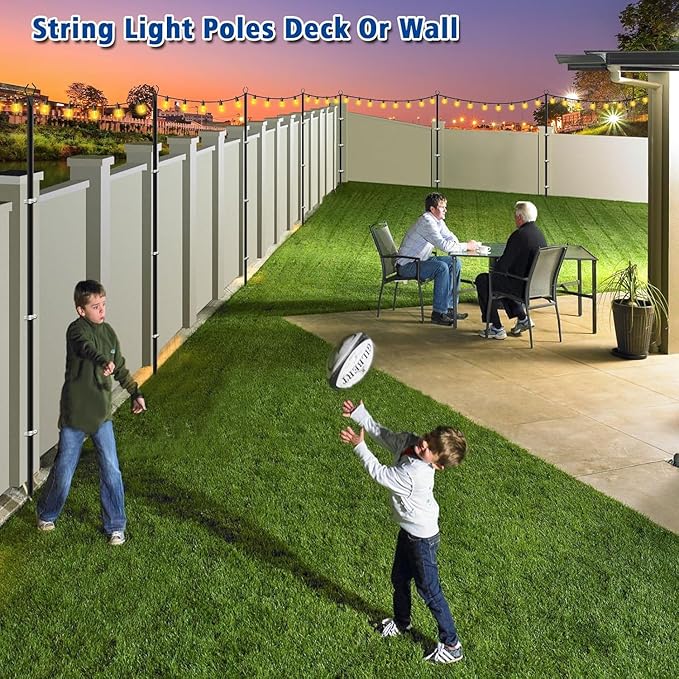 6 Pack 10Ft String Poles, Poles for Outside String Lights,Outdoor with Fork,Metal Poles Stand for Patio,Backyard,Deck