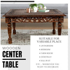 Rectangular Wooden Coffee Table Cutwork Jali Carving, Farmhouse Coffee Table, Rustic Center Table, Mid Century, Rustic and Modern Style Living Room Furniture - 36x24x18 Inch Burnt