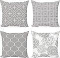 Ambesonne Vintage Throw Pillow Cushion Case Pack of 4, Monochrome Design Grid Trellis Quatrefoil Mesh and Dahlia Flowers Modern Print, Modern Accent Double-Sided Digital Printing, 20", Grey White