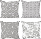Ambesonne Vintage Throw Pillow Cushion Case Pack of 4, Monochrome Design Grid Trellis Quatrefoil Mesh and Dahlia Flowers Modern Print, Modern Accent Double-Sided Digital Printing, 20", Grey White