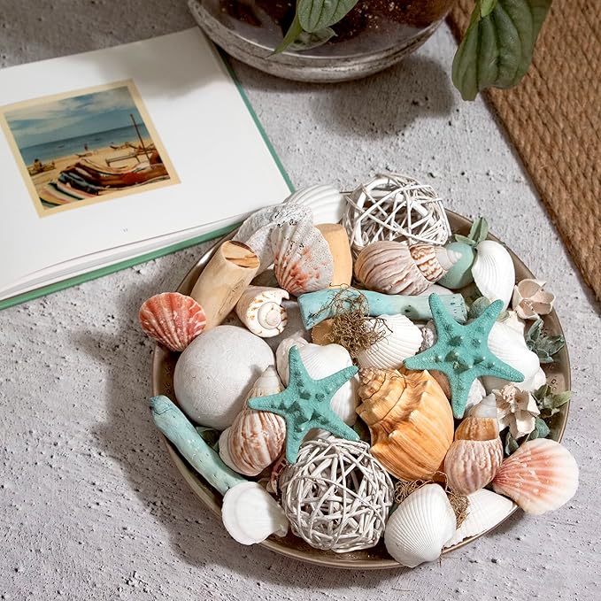 ANDALUCA Ocean Plumes Scented Seashell Potpourri Made in California Large 20 oz Bag Fragrance Vial Scents of Orange, Lime, Bergamot, Lily, Rose and Tonka Coastal Home Decor