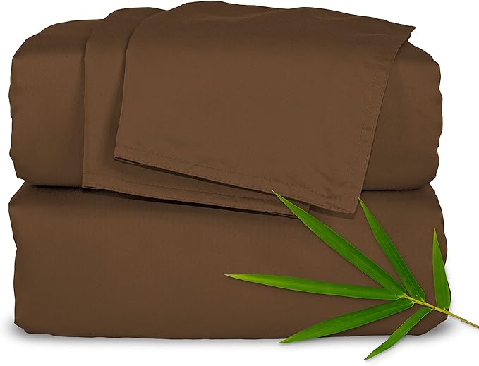 Queen Sheets by Pure Bamboo, Genuine 100% Organic Viscose Derived from Bamboo Bed Sheet Set, Luxuriously Soft & Cooling, Double Stitching, Lifetime Quality Promise (Queen, Coconut Husk)