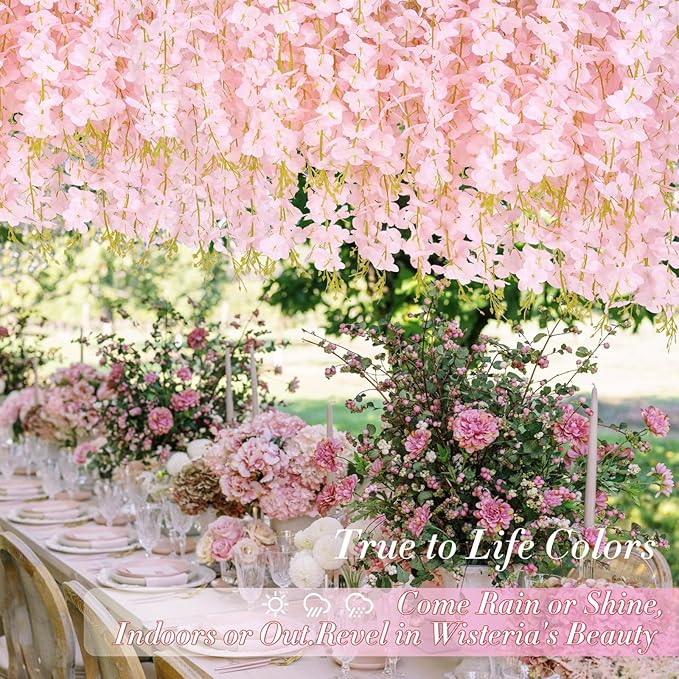 60 Pack Light Pink Wisteria Hanging Flowers, Fake Flowers for Decoration, Artificial Hanging Flowers,Vines for Bedroom,Flower Garland for Home,Party,Garden, Wall,Wedding Decoration(3.6 Ft/Pcs)