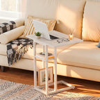 HOOBRO Foldable End Table, C Shaped Side Table with Storage Shelf, Small Snack Table Suitable for Living Room Bedroom Small Spaces, Easy Assembly, White WW29SF01