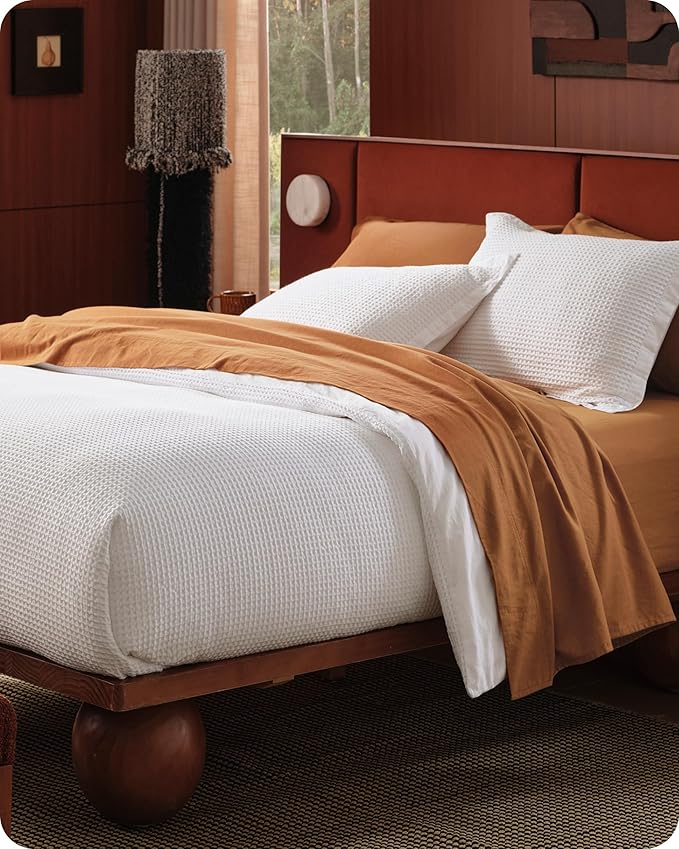 Bedsure Cotton Duvet Cover Full - 100% Cotton Waffle Weave Coconut White Duvet Cover Set, GentleSoft™ and Breathable Bedding Set for All Season, 3 Pieces, 80"x90"