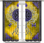 Viking Blackout Curtains Scandinavian Pirate Totem Mythology Golden Tree of Life Printed Curtain Bedroom and Living Room Decoration Blackout Curtains W84 * L84 Inch