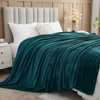 NEWCOSPLAY Super Soft King Blanket Dark Teal Premium Silky Flannel Fleece Leaves Pattern Lightweight Bed Blanket All Season Use (Dark Teal, King(90"x110"))