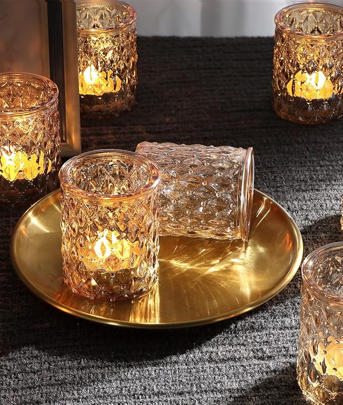 36pcs Gold Votive Candle Holders, Tealight Candle Holder Glass for Diwali, Gold Candle Holders for Wedding Table Centerpiece, Bridal Shower & Home Parties Supplies Decor