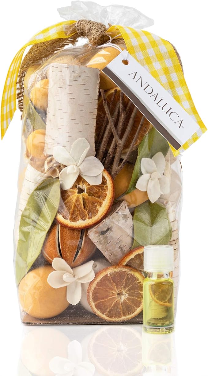 ANDALUCA Lemon Zest & Thyme Scented Potpourri | Made in California | Large 20 oz Bag + Fragrance Vial | Citrus Spice Scent