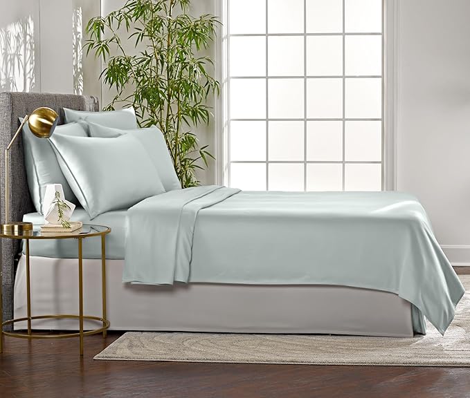 Queen Sheets by Pure Bamboo, Genuine 100% Organic Viscose Derived from Bamboo Bed Sheet Set, Luxuriously Soft & Cooling, Double Stitching, Lifetime Quality Promise (Queen, Sea Glass)